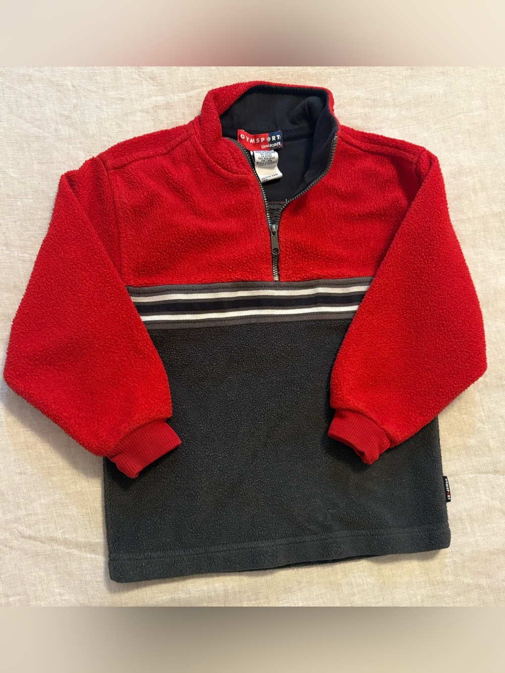 Vintage 1998 Gymboree Gymsport Boys 3-4T Red Grey Fleece 1/4 Zip Pullover
